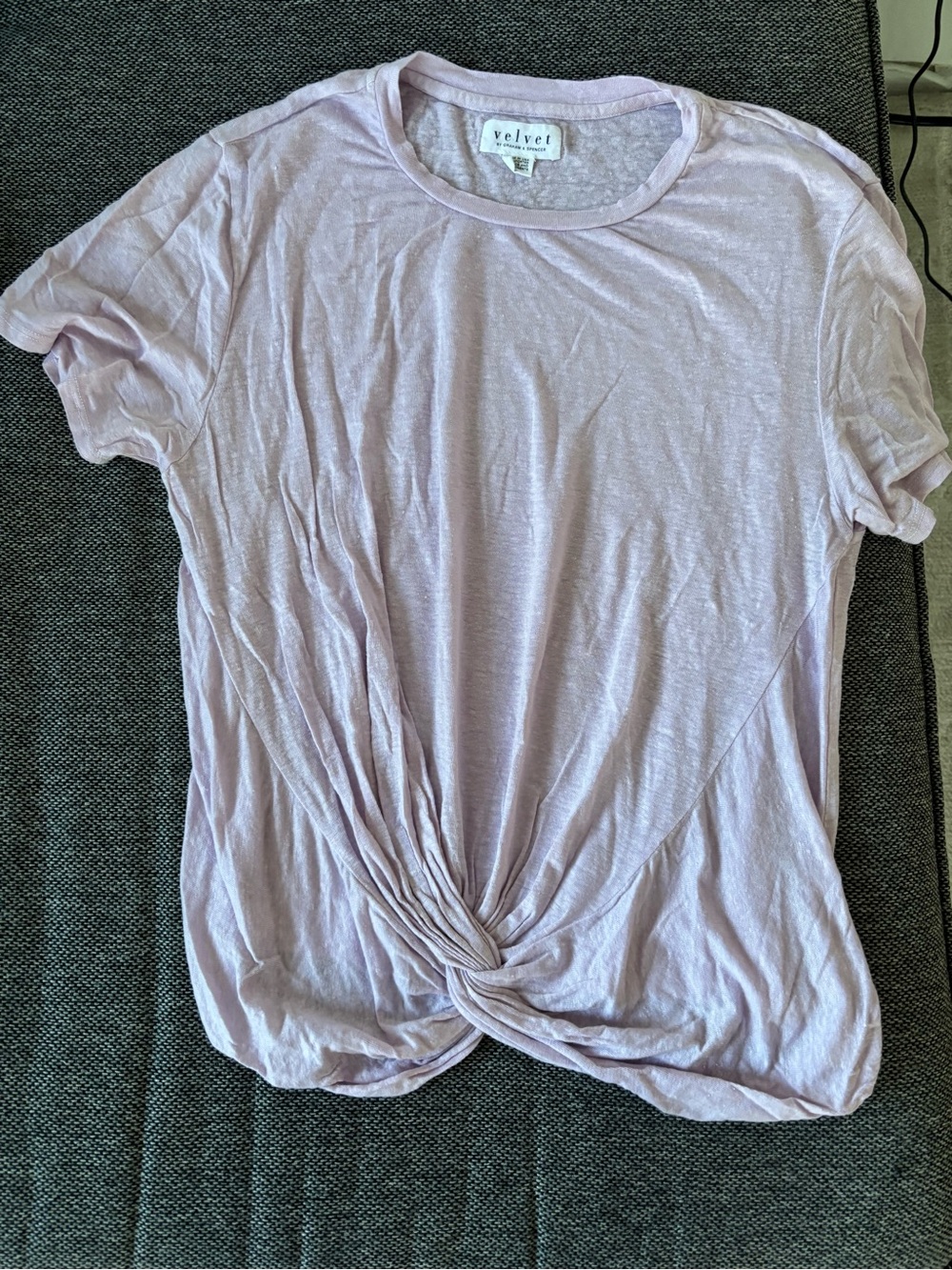 Velvet Light Lavender Twist-Front Short Sleeve Tee